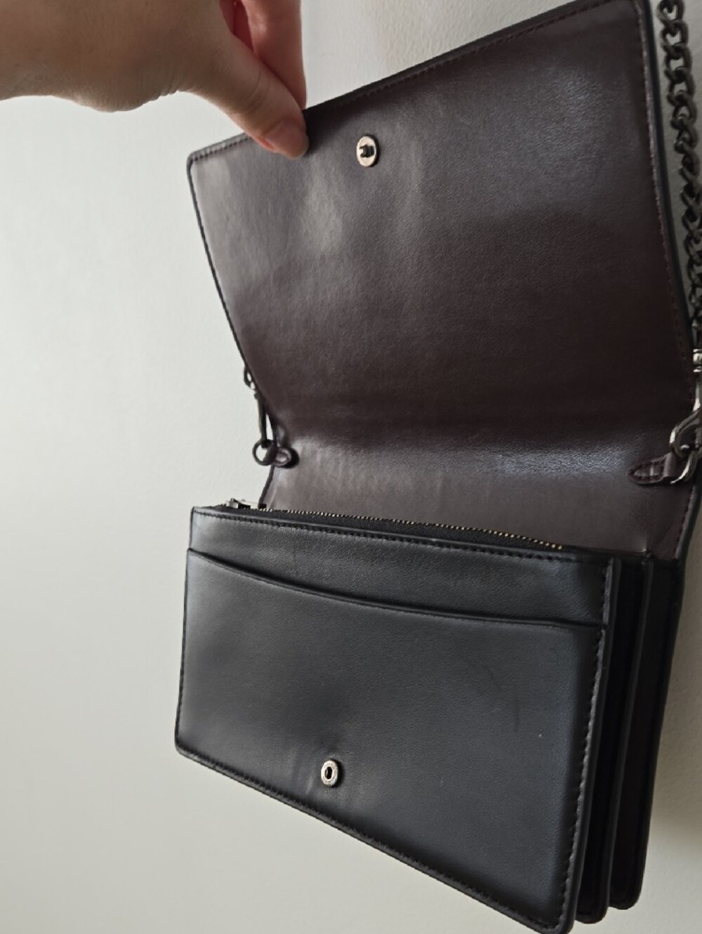 COACH Multicolor Ribbed Leather Crossbody — Black Trim with Pastel Stripe Panel - Picture 8 of 10